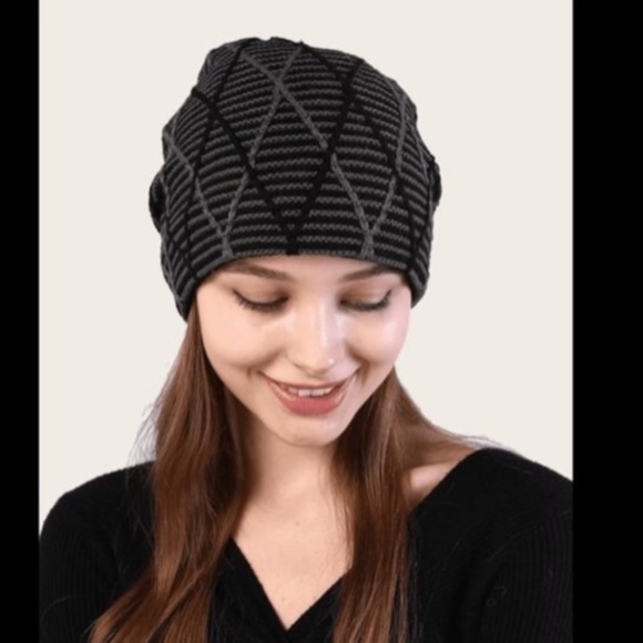 Geometric Knitted Black Beanie! - Picture 2 of 4